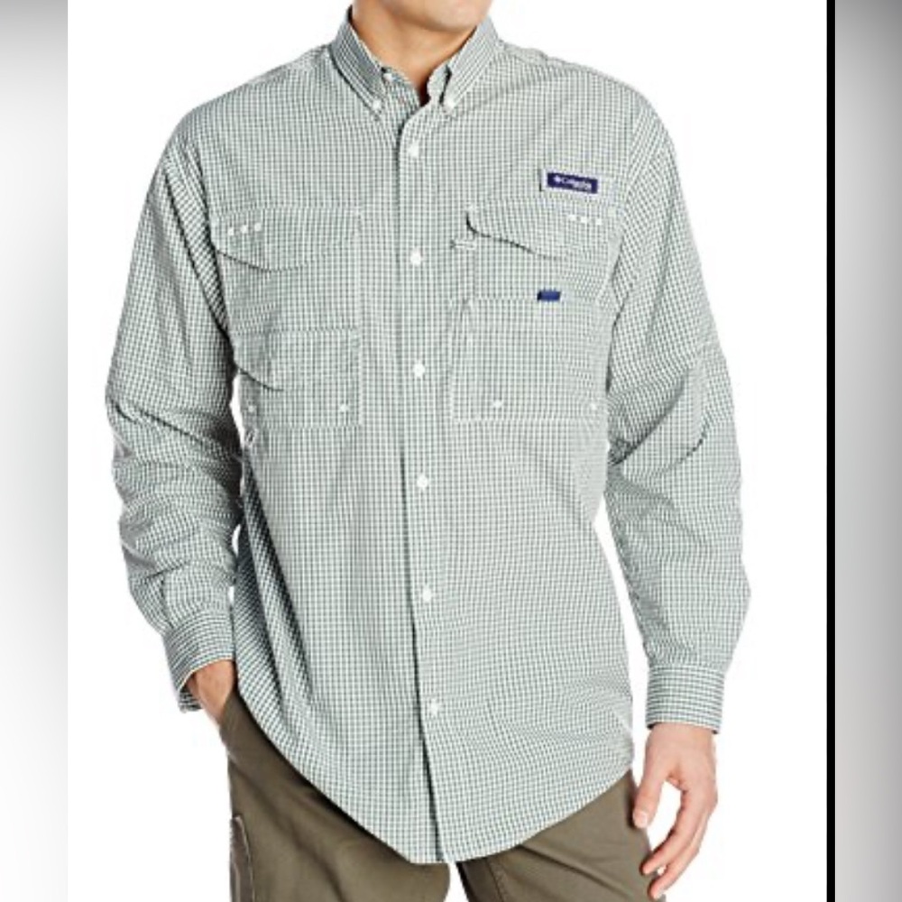 Columbia PFG Super Bonehead Men's Casual Green Plaid Shirt